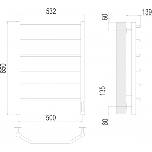 Полотенцесушитель Terminus Виктория П6 500х650 электро