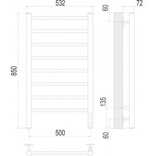 Полотенцесушитель Terminus Аврора П8 500х850 электро