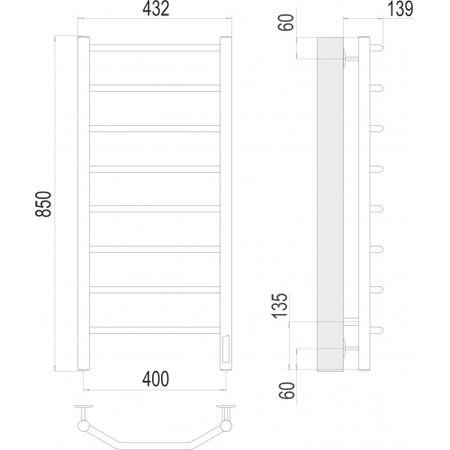 Полотенцесушитель Terminus Виктория П8 400х850 электро