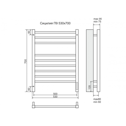 Полотенцесушитель Terminus «Сицилия» П9 500x700 электро