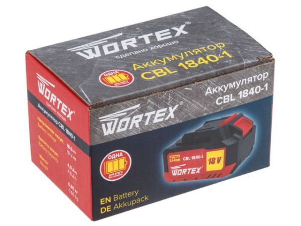 Аккумулятор WORTEX CBL 1840-1 18.0 В, 4.0 А*ч, Li-Ion ALL1 (18.0 В, 4.0 А*ч, индикатор заряда, обрезиненный корпус)