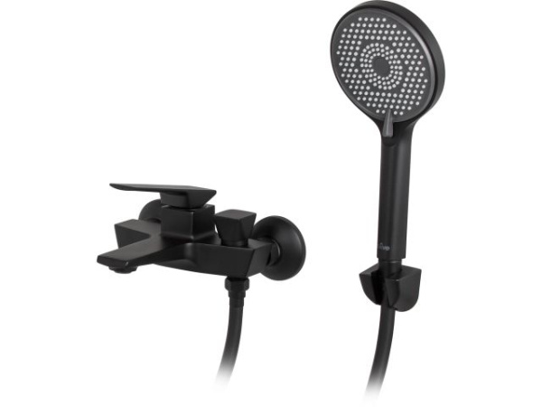 Смеситель для ванны (Lt) D35, серия Lily черный, a-five (На стену, Короткий излив. Леййка и шланг в комплекте)