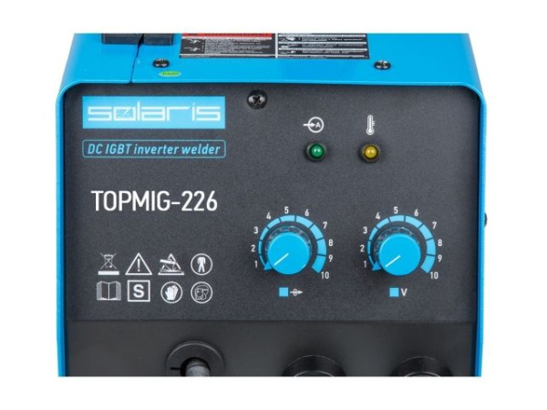 Полуавтомат сварочный Solaris TOPMIG-226 с горелкой 3 м (220В, MIG/FLUX, евроразъем, горелка 3 м, смена полярности)