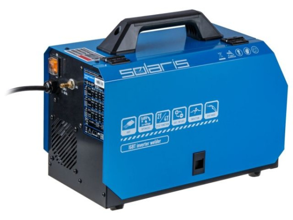 Полуавтомат сварочный Solaris MIG-201 (230В, MIG/SPOT/FLUX/MMA/TIG, встроенная горелка 2 м, смена полярности, 2T/4T, рег.индуктивн.)