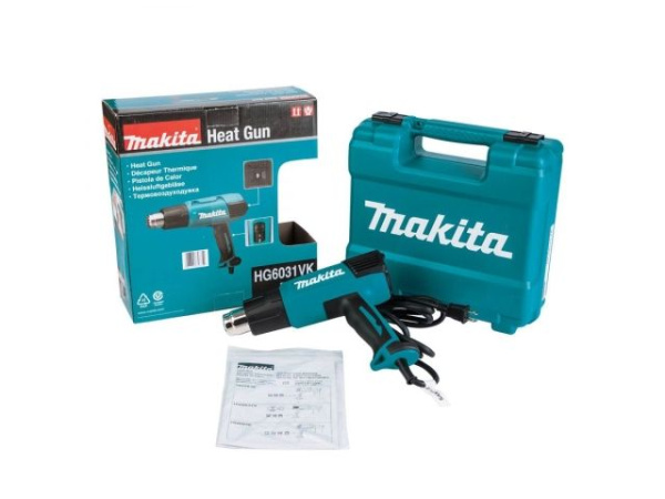 Термовоздуходувка MAKITA HG 6031 VK в чем. + набор сопл (1800 Вт, 2 скор., 50-600 °С, ступенч. рег.)