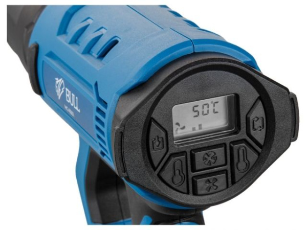 Термовоздуходувка BULL HG 6501 в чем. + набор сопл (2000 Вт, 50-650 °С, плавная регулировка, LCD-дисплей)