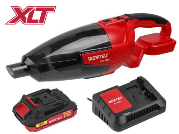 Аккум. пылесос WORTEX CVC 1860 в кор. SET ALL1 XLT 18 В, автомобильный, 1х2А*ч (18 В, автомобильный, С АКБ 2 А*ч и ЗУ 2 А, 600 мл, 8 кПа, 11.7 л/с)