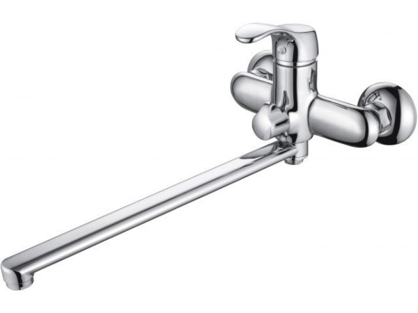 Смеситель для ванны (Lt) D35, серия Iris хром, a-five (На стену, L-излив 378 мм, поворотный. Лейка и шланг в комплекте)