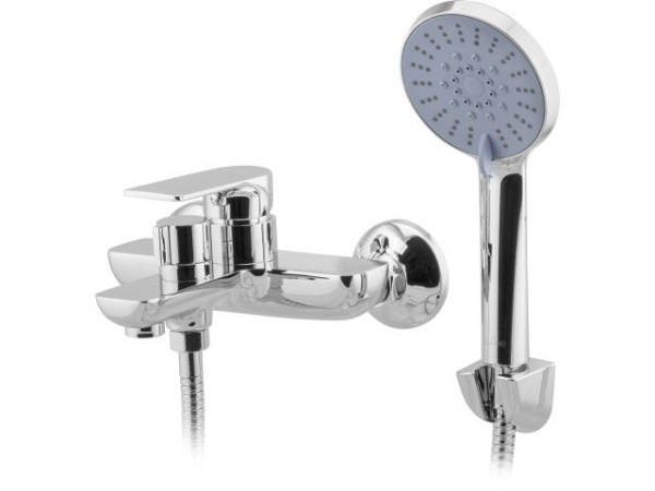 Смеситель для ванны (Lt) D35, серия Camellia хром, a-five (На стену, Короткий излив 166 мм. Лейка и шланг в комплекте)