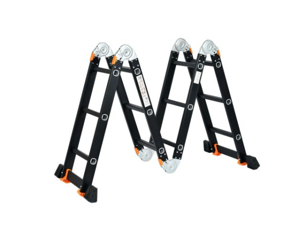 Лестница алюм. многофункц.4х4 ступ.(стрем.-229см,лестн.-465см) 13,8кг BLACK LINE STARTUL (ST9930-04) (усиленное шарнирное соединение, прорезиненные колеса и доп.стабилизаторы)