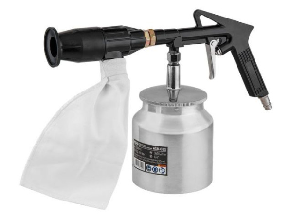 Пистолет пескоструйный с баком ASB-06S ECO (Рабочее давление: 3-4 бар, 360 л/мин, Резервуар: 850 мл,)
