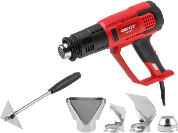Термовоздуходувка WORTEX HG 6124 T в кор. + набор сопл 2000 Вт, 2 режима., 60-600 °С (плавн. рег., 300, 500 л/мин)
