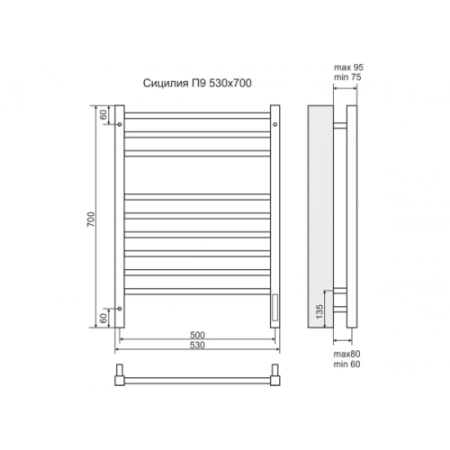 Полотенцесушитель Terminus «Сицилия» П9 500x700 электро