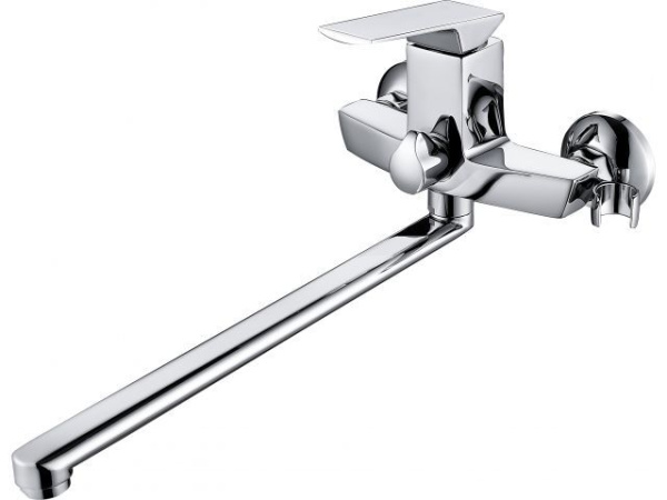 Смеситель для ванны (Lt) D35, серия Lily хром, a-five (На стену, L-излив 350 мм., поворотный. Лейка и шланг в комлпекте)