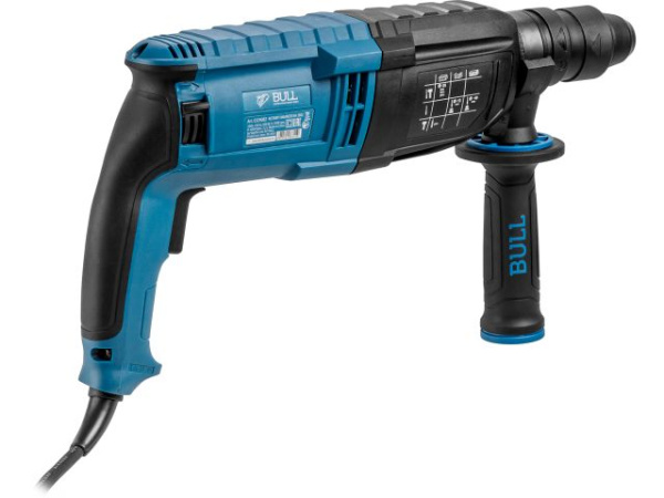 Перфоратор BULL BH 2802 в чем. Xcase 850 Вт, 3.2 Дж, 28 мм, 4 реж. + 2 зубила, 3 сверла, БЗП (вес 3.8 кг)