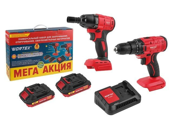 Набор аккум. инструмента WORTEX шуруповерт + гайковерт МЕГА АКЦИЯ в кор. ALL1 (Аккум. дрель-шур. WORTEX LX BD 1820 Li + Аккум. гайковерт WORTEX CWR 03