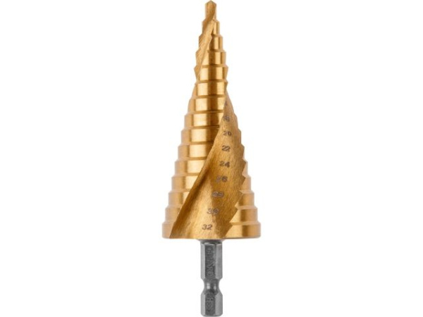 Сверло по металлу ступенчатое 4-32 мм HSS TIN GEPARD (спиральный профиль)