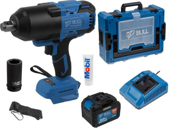 Аккум. ударный гайковерт BULL SC 1810 Xcase, XLTpro, БЕСЩЕТ., 18 В, 1500 Н*м, 3/4", 1х6 А*ч, з/у 6 А (Масса: 3,92 кг,)