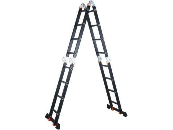 Лестница алюм. многофункц.4х4 ступ.(стрем.-229см,лестн.-465см) 13,8кг BLACK LINE STARTUL (ST9930-04) (усиленное шарнирное соединение, прорезиненные колеса и доп.стабилизаторы)
