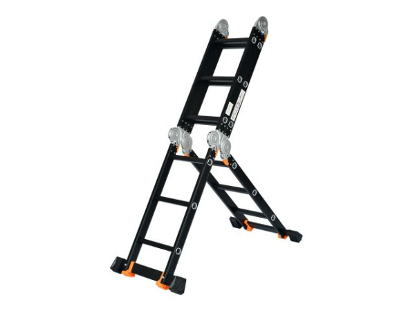 Лестница алюм. многофункц.4х4 ступ.(стрем.-229см,лестн.-465см) 13,8кг BLACK LINE STARTUL (ST9930-04) (усиленное шарнирное соединение, прорезиненные колеса и доп.стабилизаторы)