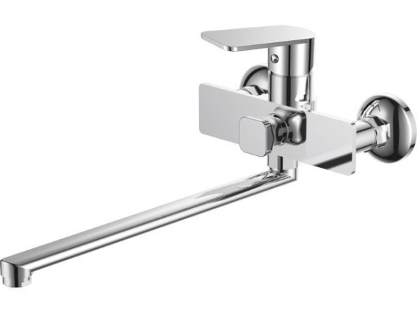 Смеситель для ванны (Lt) D35, серия Camellia хром, a-five (На стену, Длинный поворотный L-излив 341 мм. Лейка и шланг в комплекте)